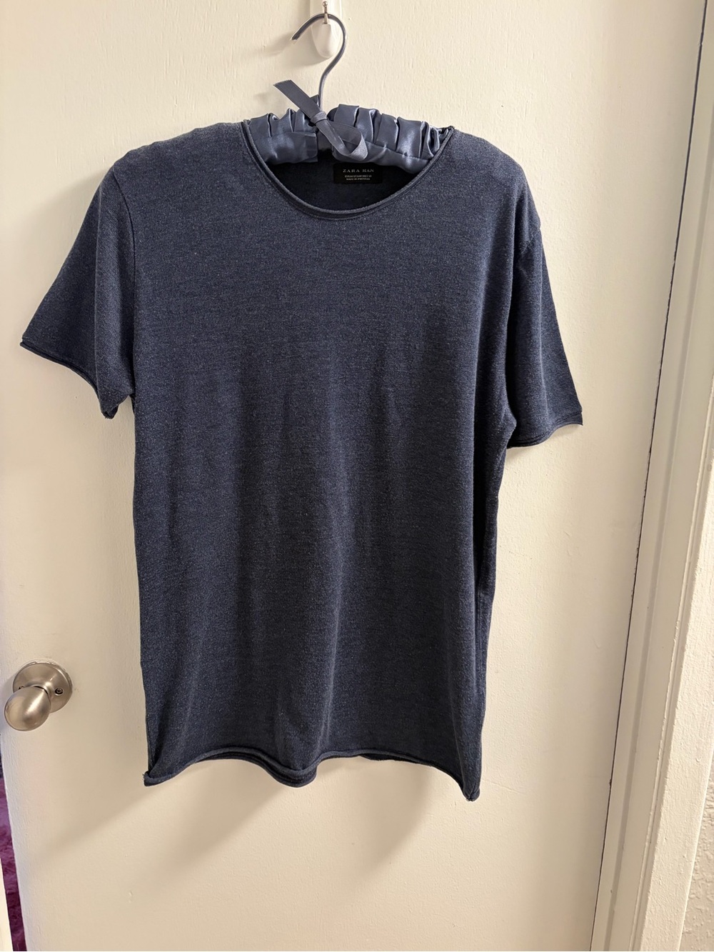 Zara Man Dark Blue Heather Raw Edge Short Sleeve T-Shirt Size M